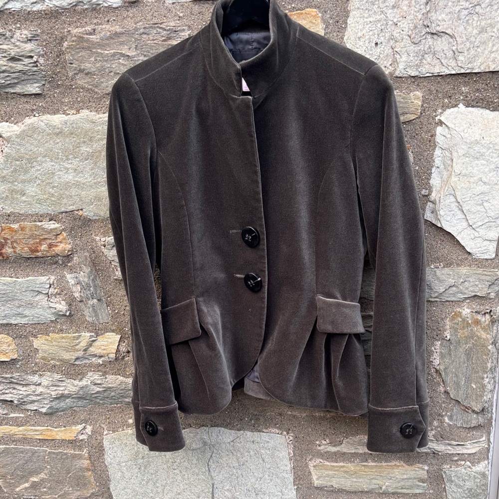Pink Tartan Velvet Blazer in Dark Brown